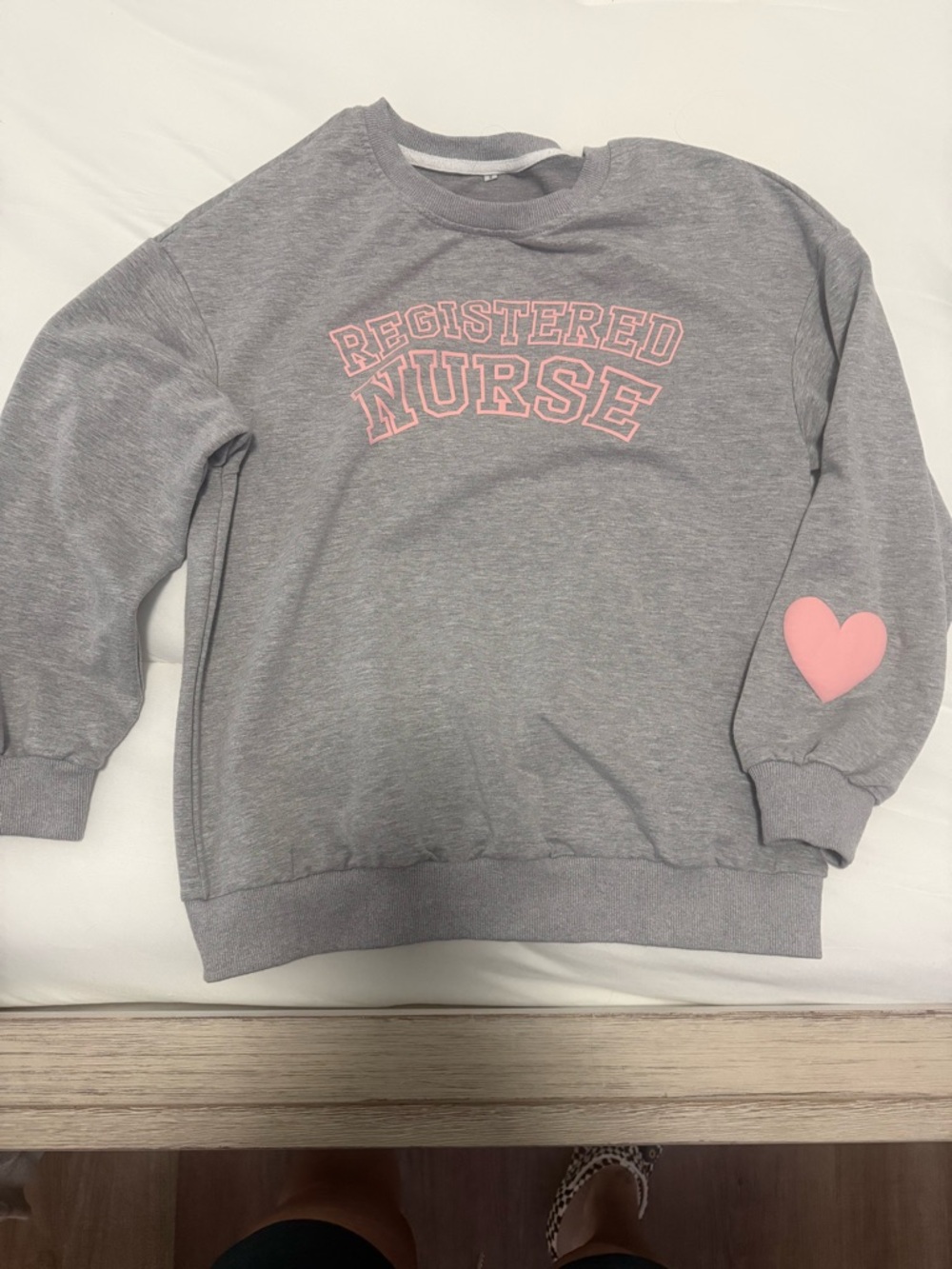 Gray 'Registered Nurse' Crewneck Sweatshirt with Pink Accent